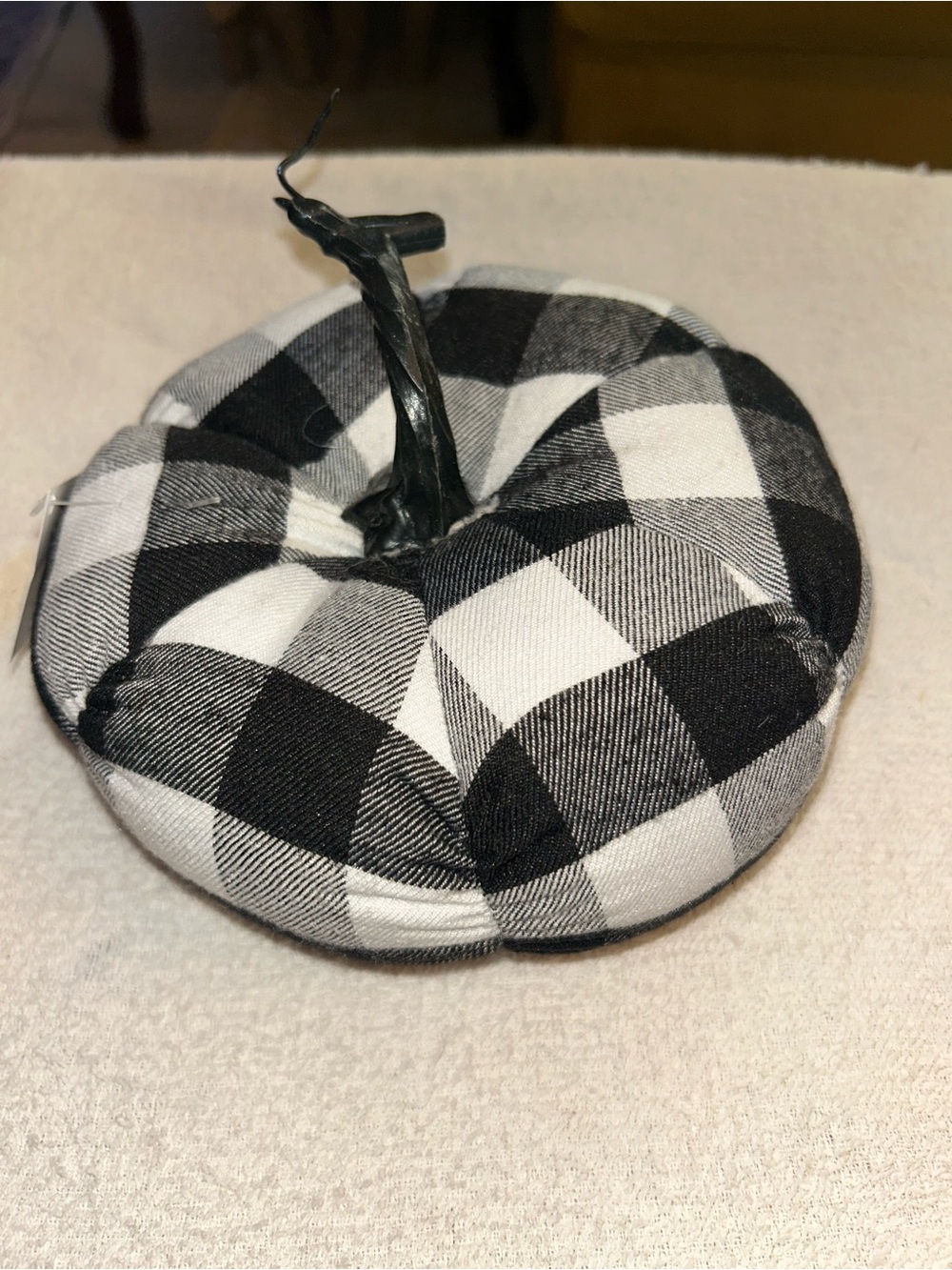 Black & White Buffalo Plaid Kids Plush Pumpkin Accessory